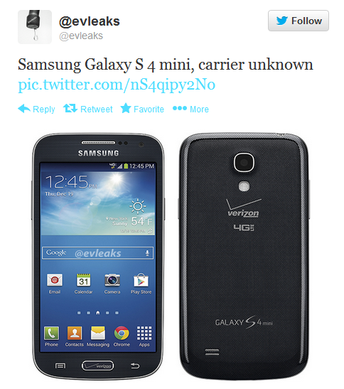 Verizon版三星Galaxy S4 Mini渲染圖曝光